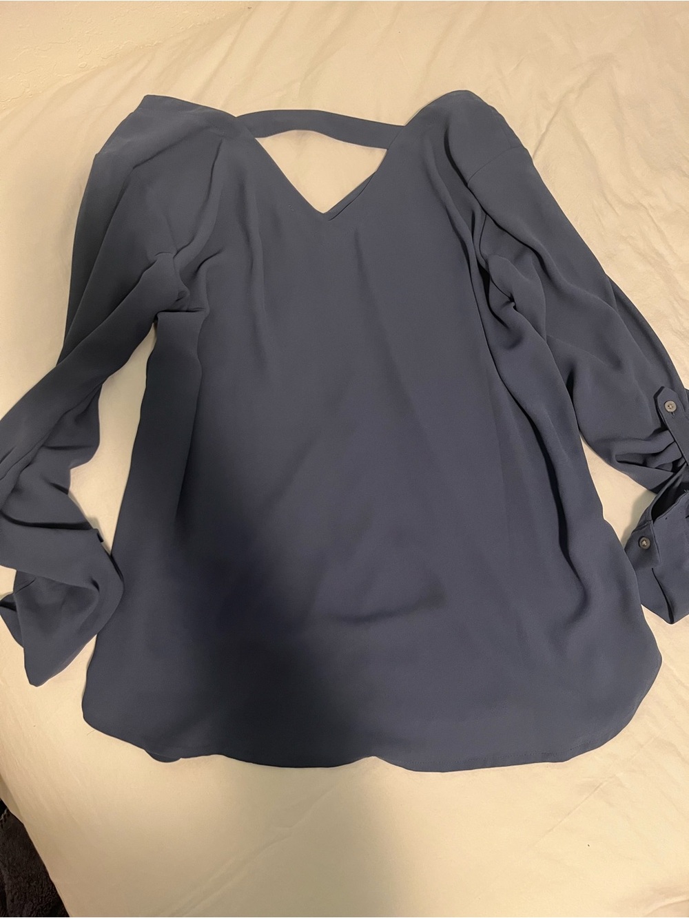 Loft XS blouse with beautiful detailing V neck in front and back. Soft blue gray